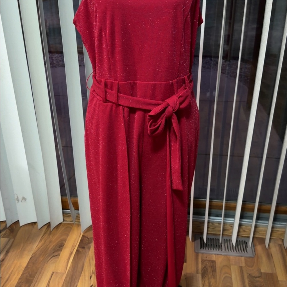 Elegant Red Belted Dress
